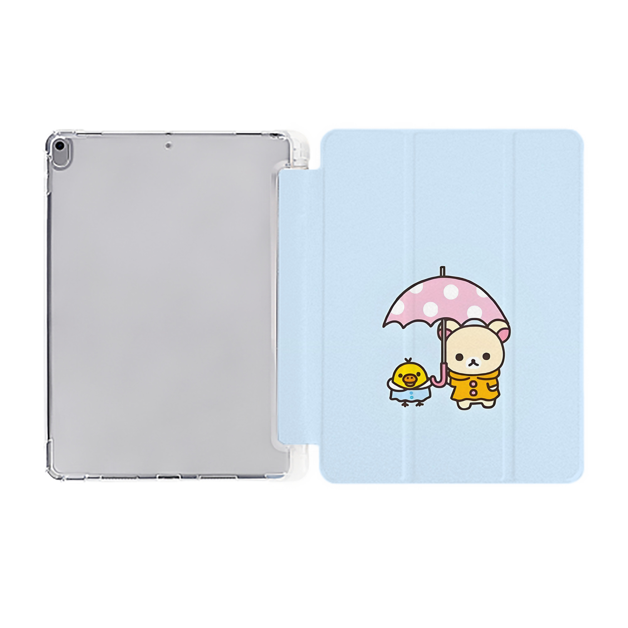 （画像用） リラックマ リラックマ キイロイトリ Rilakkuma Korilakkuma Kiiroitori IPad ケース ペン収納付き 三つ折りスタンド PUレザー×シリコン 対応機種9.5/10.5/10.9インチ